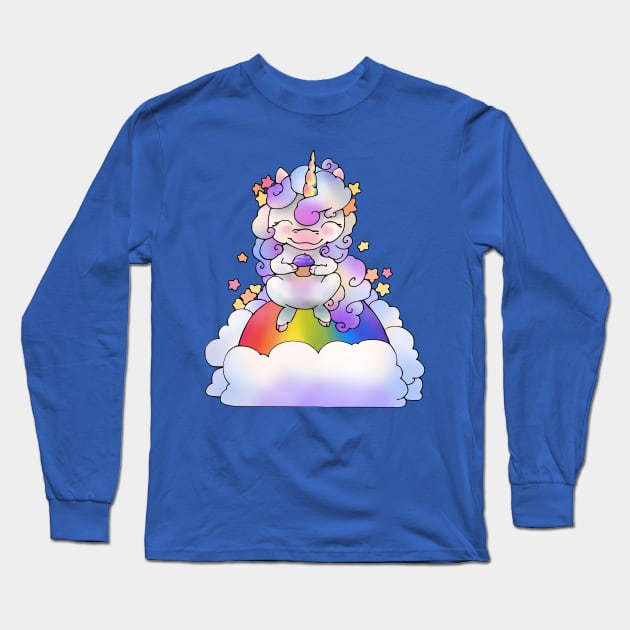 Kawaii Unicorn Cupcake Cloud (and Rainbow!) Long Sleeve T-Shirt by LyddieDoodles